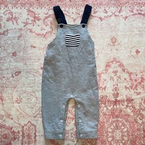 Bella Bliss EUC 100% cotton navy gray elastic back adjustable overalls size 18M
